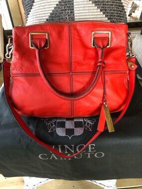 Vintage Vince Camuto Coral Leather Structured Satchel with shoulder strap